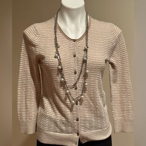 Loft Cardigan striped Cream & Gold Light Brown With Metal Buttons Like New SZ S